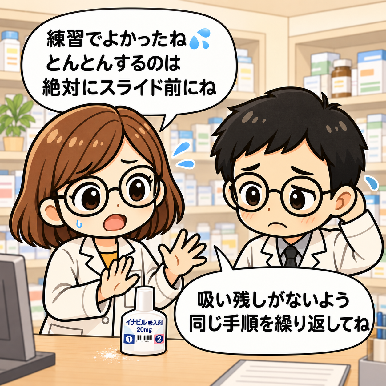 4コマ目。トントンはスライド前。吸い残し防止のため同じ手順を繰り返す。