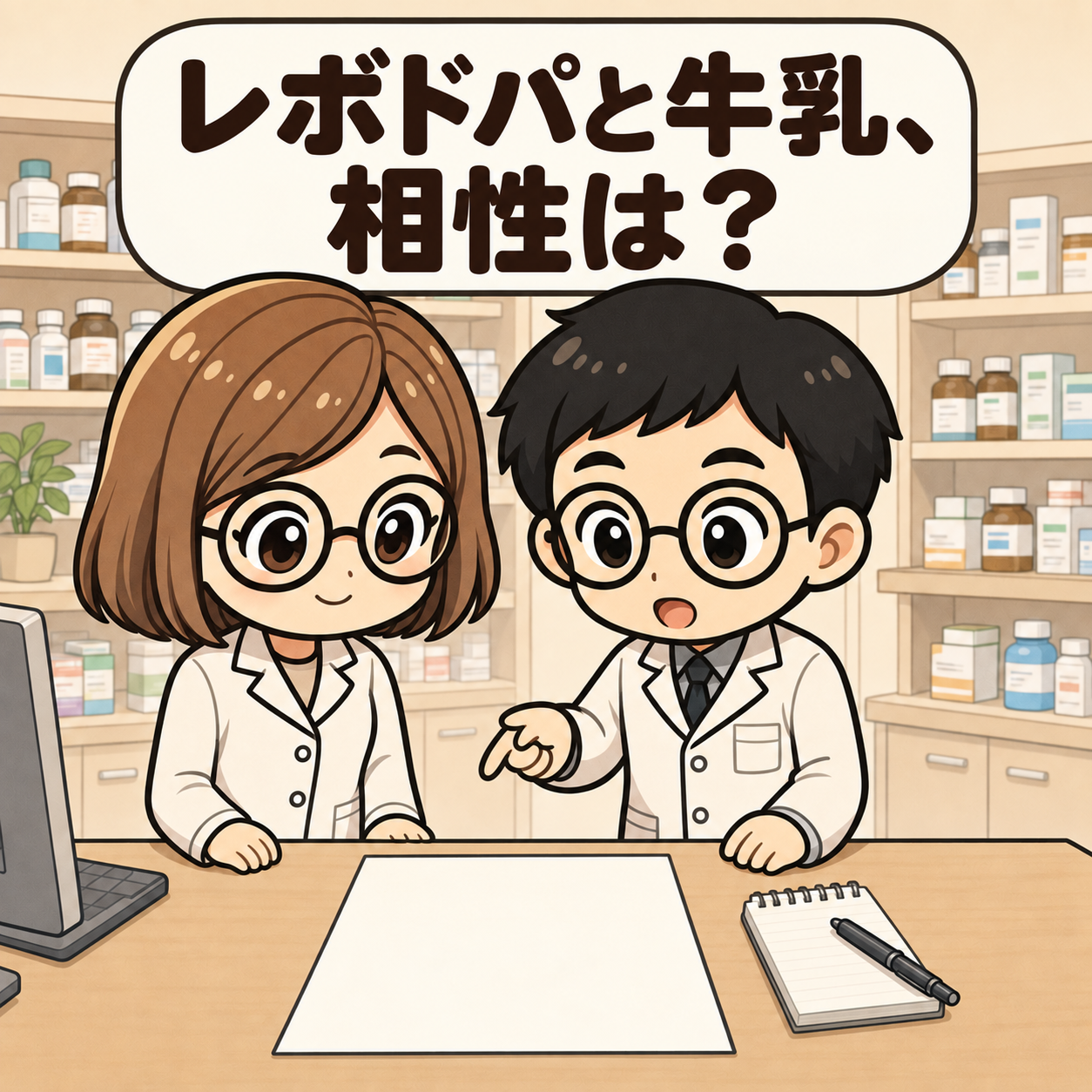 レボドパと牛乳、相性は？ 薬局で話すカロと新人君