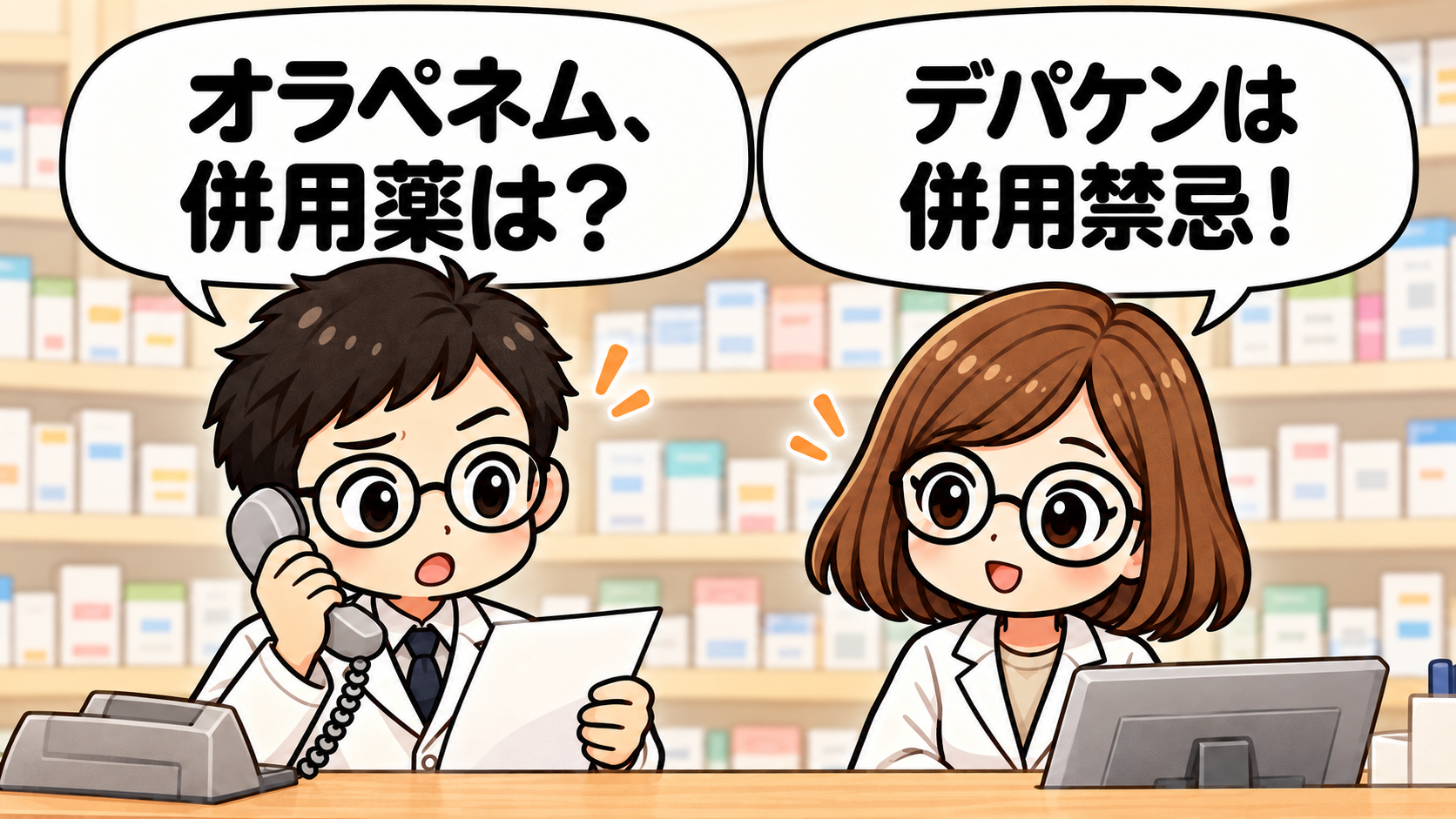 オラペネムの併用薬確認。デパケンは併用禁忌。